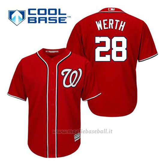 Maglia Baseball Uomo Washington Nationals Jayson Werth 28 Rosso Alterner Cool Base